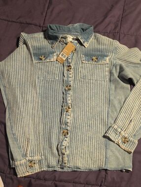 BKE Youth Sea Pine Light Blue Textured Button-Up